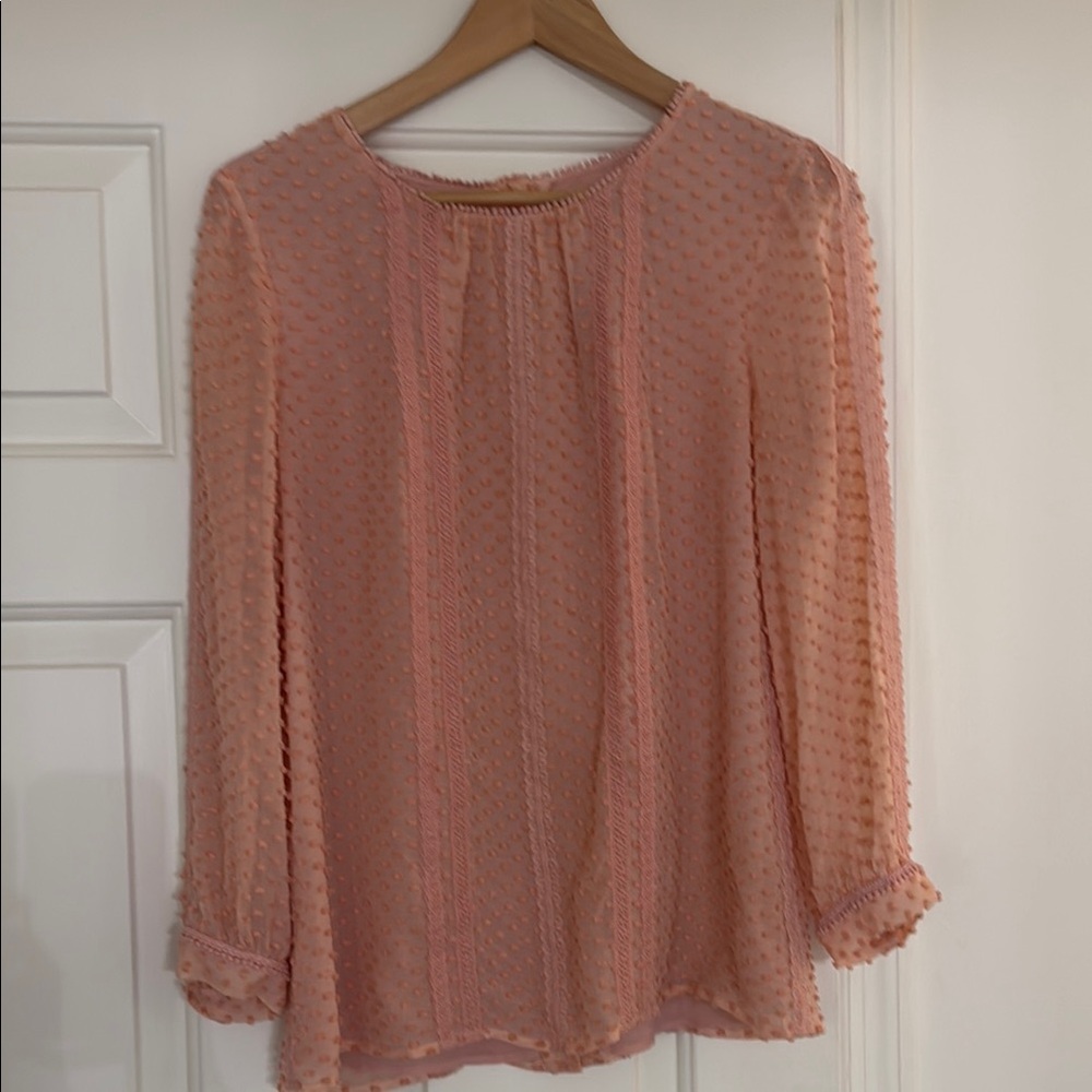 J.Crew Swiss Dot Coquette Blouse Button Back Elegant Peach Blouse